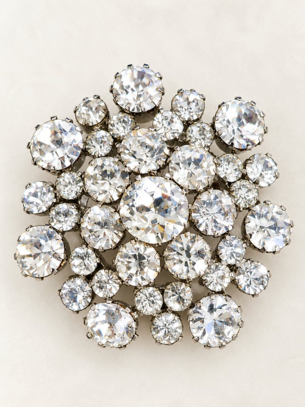 Vintage Austria Clear Rhinestone Cluster Statement Brooch Pin Mid Century Modern
